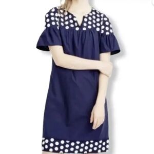 J.Crew Dress Shift Embroidered Polka Dot Fringe Dress Short Belle Sleeve size 14